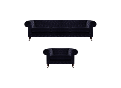 Conjunto de salón 2 piezas, juego de sofás, sofá de tres plazas, sillón, mobiliario Chesterfield.