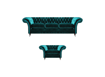 Conjunto de sofá para sala de estar de 2 piezas, sofá de tres plazas, sofá Chesterfield, sillón.