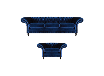 Textil Diseño de tela Sofá Tapizado Azul Sofá Chesterfield de tres plazas Sillón