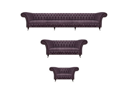 Set de sofá de diseño de lujo 3 piezas Chesterfield lila para sala de estar.