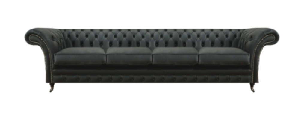 Sala de estar Chesterfield Sofá negro de cuatro plazas moderno Nuevo.