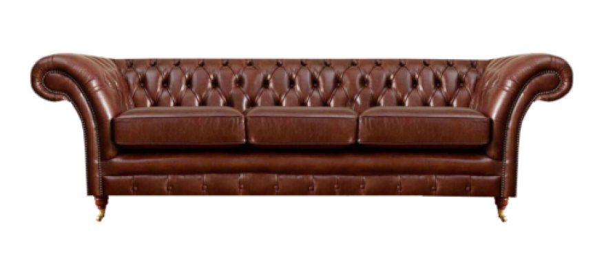 Sofá de tres plazas Chesterfield tapizado en cuero.