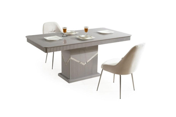 Conjunto de comedor moderno gris 4 sillas espejo aparador estante 9 piezas