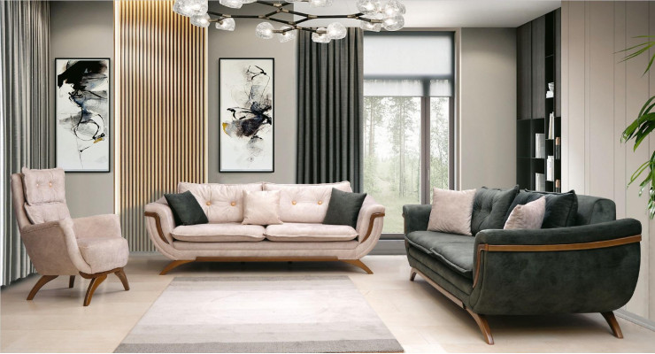 Sofá de tres plazas Set de sala de estar 3+3+1 Juego de sofás Cojines de asiento Sofá de tela Sofá