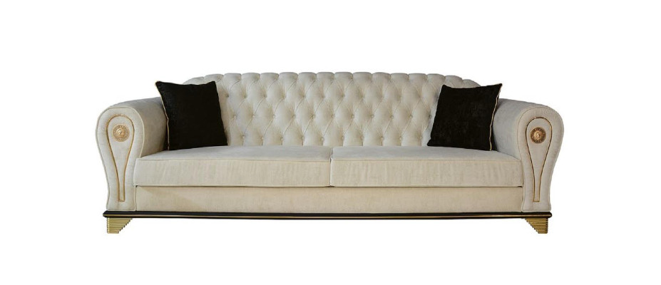 Sofá de diseño de 3 plazas blanco Chesterfield Cubierta de tela de sofá textil tres plazas.