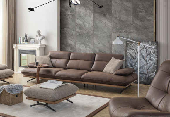 Conjunto de sofá sofá 4+3+1 sillón grupo de imitación de cuero de lujo marrón