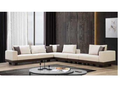 Sofá de esquina de lujo para la sala de estar en forma de L, tapizado en tela, con estructura de madera, con estilo.