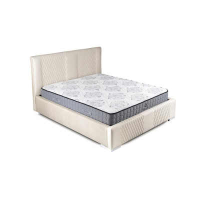 Cama beige Cama doble moderna de lujo Tela acolchada Dormitorio moderno Nuevo