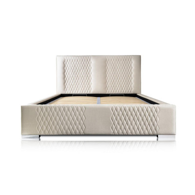 Cama beige Cama doble moderna de lujo Tela acolchada Dormitorio moderno Nuevo