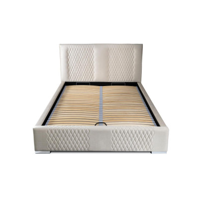 Cama beige Cama doble moderna de lujo Tela acolchada Dormitorio moderno Nuevo