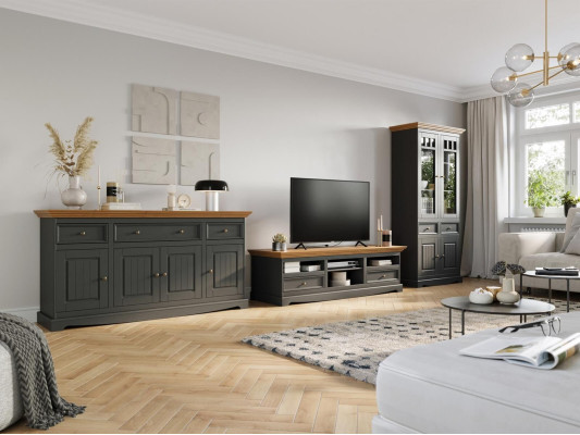 Mueble de pared de madera, cómoda + aparador de televisión RTV italiano estilo casa de campo 3 piezas conjunto nuevo.