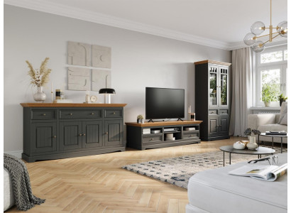 Mueble de pared de madera, cómoda + aparador de televisión RTV italiano estilo casa de campo 3 piezas conjunto nuevo.