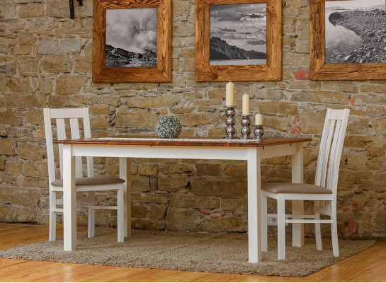Mesa de madera para casa de campo, mesa de comedor extensible de madera, mesa de madera de 150/197 cm para la sala de estar.