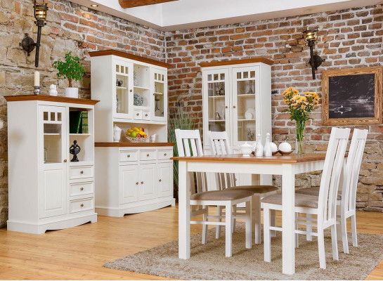Mesa de madera para casa de campo, mesa de comedor extensible de madera, mesa de madera de 150/197 cm para la sala de estar.