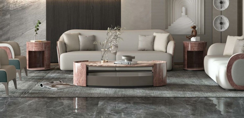 Mesa de centro de diseño de lujo, mesa de café auxiliar redonda para sala de estar.
