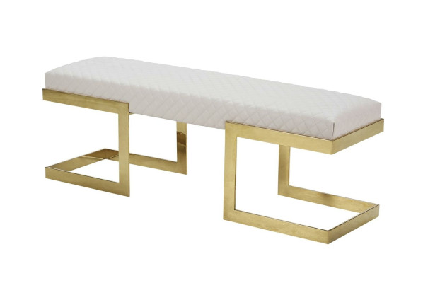 Sofá de cuero blanco Dormitorio Acero inoxidable Diseño moderno Muebles Banco de lujo Reposapiés