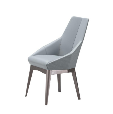 Silla de lujo de diseño de comedor de acero inoxidable gris de cuero elegante.