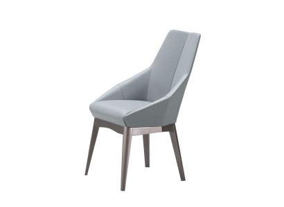 Silla de lujo de diseño de comedor de acero inoxidable gris de cuero elegante.