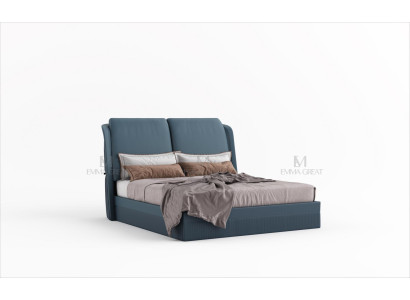 Diseño de cama de dormitorio de lujo con muebles de cama tapizados en azul para hotel doble nuevo.