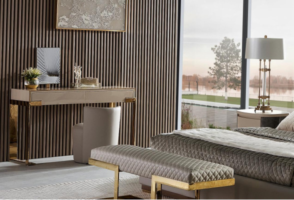 Cama de diseñador Dormitorio Cama Textil Hotel Lujo Tapizado Asiento Tela Italia