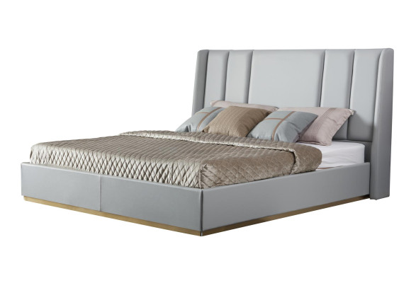 Cama de diseñador de lujo Cama de cuero Estructura de cama clásica beige Dormitorio nuevo