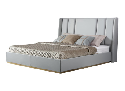 Cama de diseñador de lujo Cama de cuero Estructura de cama clásica beige Dormitorio nuevo
