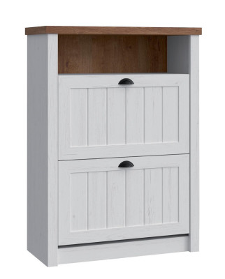Mueble zapatero de 2 compartimentos blanco - estante de zapatos soporte para zapatos pasillo estantería de estilo rústico.