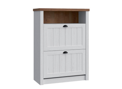 Mueble zapatero de 2 compartimentos blanco - estante de zapatos soporte para zapatos pasillo estantería de estilo rústico.