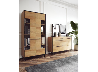 Diseño de cómoda armario muebles de madera de lujo pared de la sala aparador vitrina 2 piezas conjunto