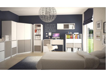 Habitación juvenil para niños completa con armario esquinero y escritorio de ordenador, 7 piezas.