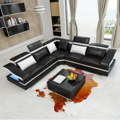 Diseño de lujo Esquina Sofá en forma de L Sofás modernos Sofá de cuero Sofá de esquina Sofá de sala de estar Sofá Asiento