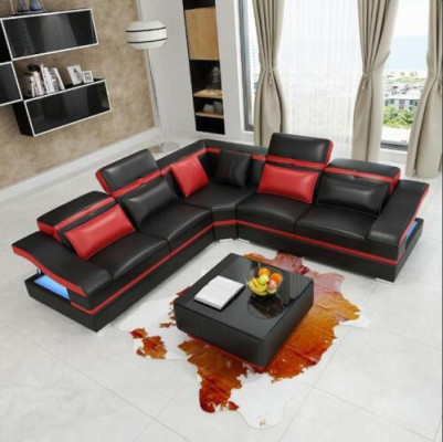 Diseño de lujo Esquina Sofá en forma de L Sofás modernos Sofá de cuero Sofá de esquina Sofá de sala de estar Sofá Asiento