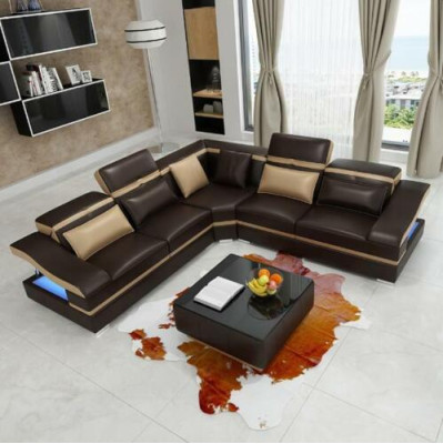 Diseño de lujo Esquina Sofá en forma de L Sofás modernos Sofá de cuero Sofá de esquina Sofá de sala de estar Sofá Asiento