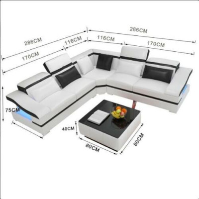 Diseño de lujo Esquina Sofá en forma de L Sofás modernos Sofá de cuero Sofá de esquina Sofá de sala de estar Sofá Asiento