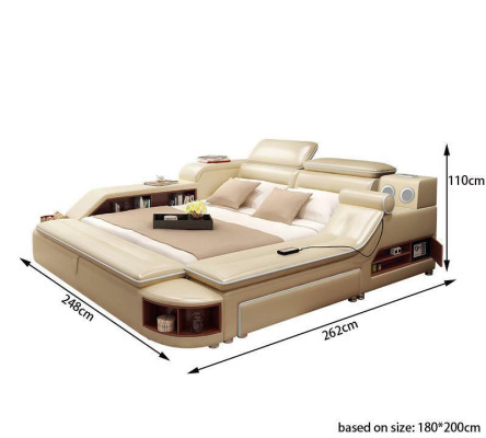 Cama doble de cuero multifunción con cabecero acolchado de 180x200 y estructura de cama de cuero.