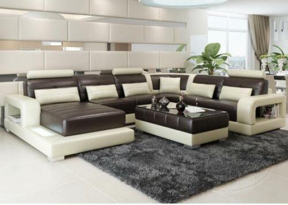 Sofá esquinero de cuero marrón Sofá Couch Diseño Asientos Cojín Combinado