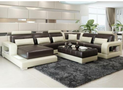 Sofá esquinero de cuero marrón Sofá Couch Diseño Asientos Cojín Combinado