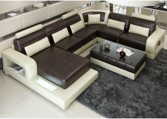 Sofá esquinero de cuero marrón Sofá Couch Diseño Asientos Cojín Combinado