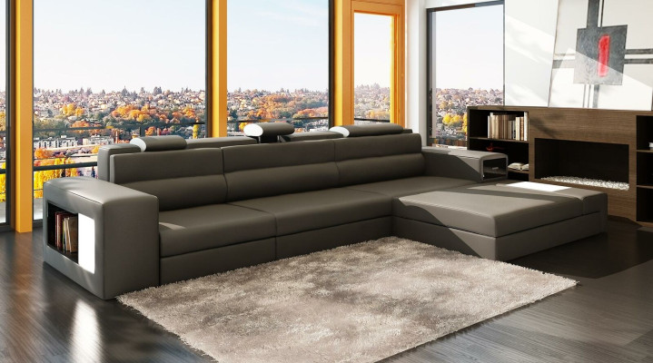 Sofá esquinero de cuero, sofá de salón en forma de L, sofá decorativo, sofá, acolchados, asiento, esquina.