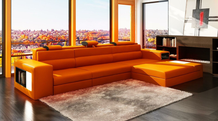 Sofá esquinero de cuero, sofá de salón en forma de L, sofá decorativo, sofá, acolchados, asiento, esquina.
