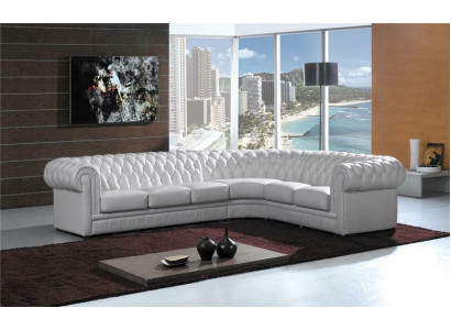 Sofá de cuero esquinero Chesterfield con cojines, sofá de esquina.