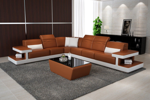 Sofá de cuero en forma de L Sofá Seccional Decoración Diseño de sofá Esquina Moderno
