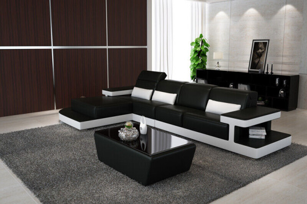 Sofá moderno de cuero, decoración de sala de estar, sofá de cuero, conjunto de sofás en forma de L.