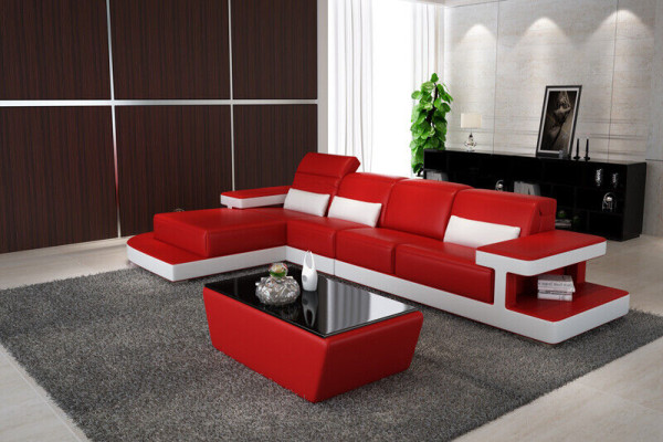 Sofá moderno de cuero, decoración de sala de estar, sofá de cuero, conjunto de sofás en forma de L.