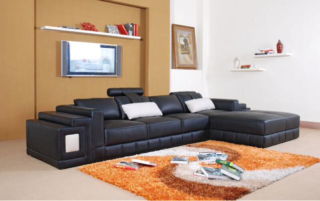 Sofá esquinero de cuero sofá sofá acolchado esquina sala de estar conjunto asiento en forma de L