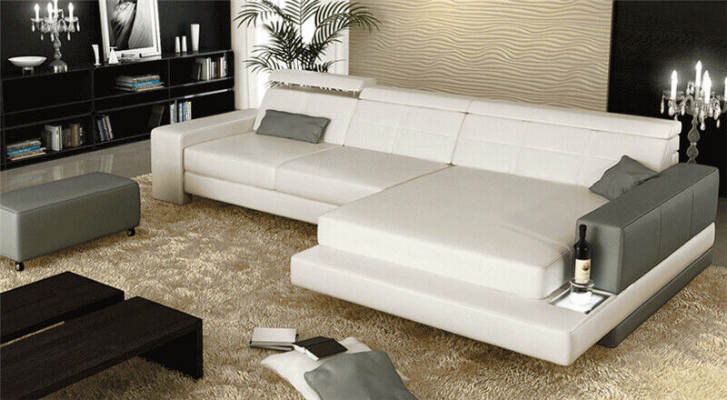Conjunto Sofá Diseñador Esquinero con Taburete Sofá de Salón Tapizado