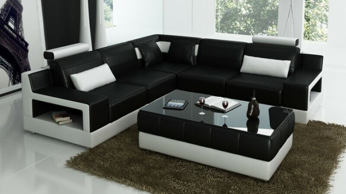 Conjunto de diseño sofá sofá esquinero con taburete salón tapizado.