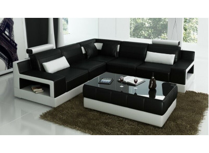 Conjunto de diseño sofá sofá esquinero con taburete salón tapizado.