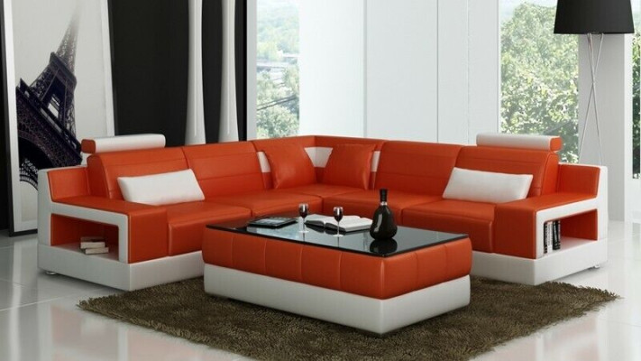 Conjunto de diseño sofá sofá esquinero con taburete salón tapizado.