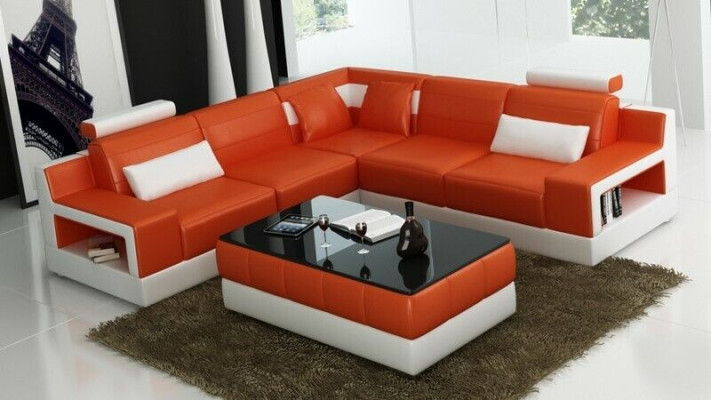 Conjunto de diseño sofá sofá esquinero con taburete salón tapizado.